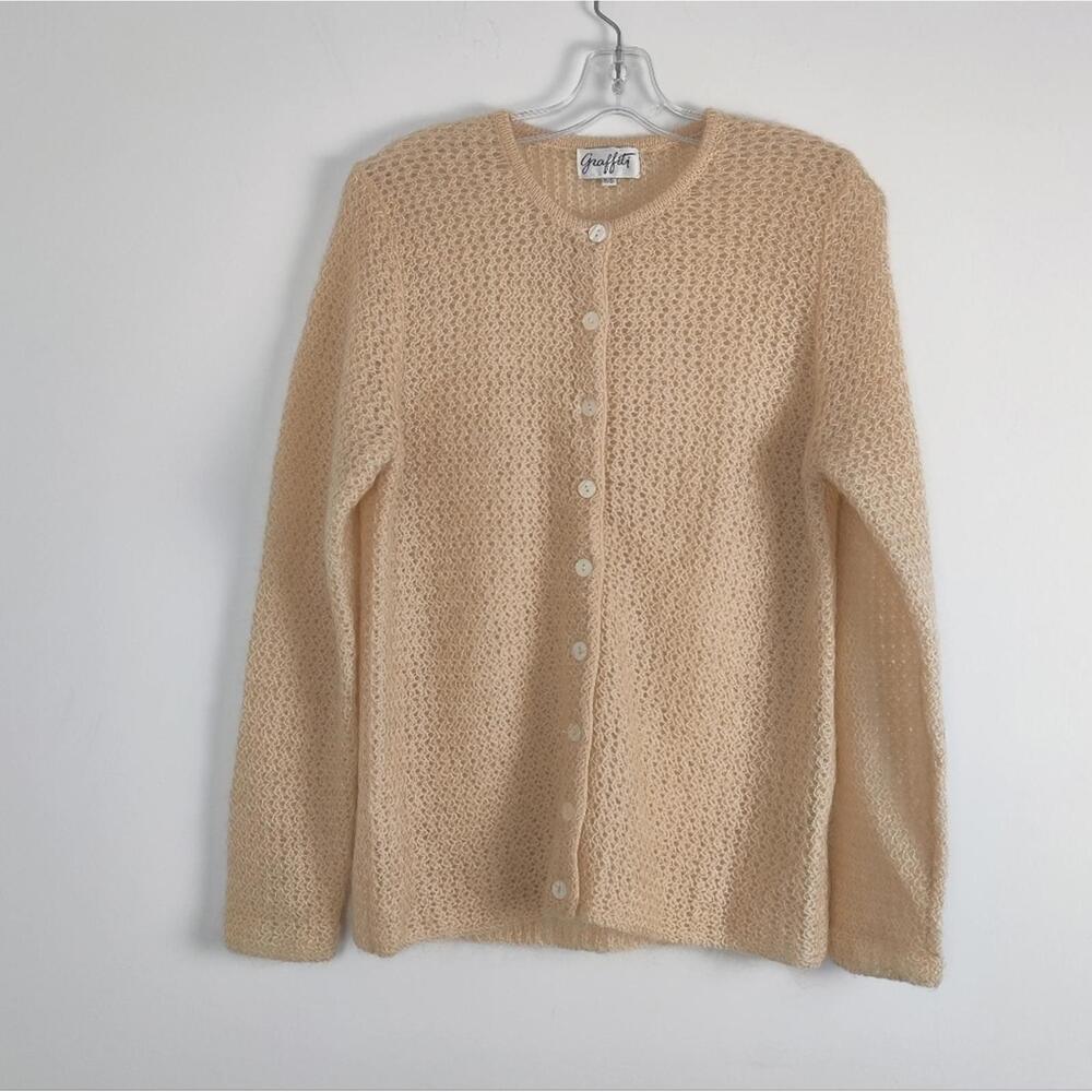 Graffiti Cozy Knit Cardigan - Textured Button-Up Sweater, Small Cardigan